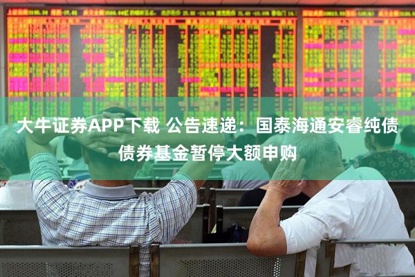 大牛证券APP下载 公告速递：国泰海通安睿纯债债券基金暂停大额申购