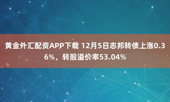 黄金外汇配资APP下载 12月5日志邦转债上涨0.36%，转股溢价率53.04%